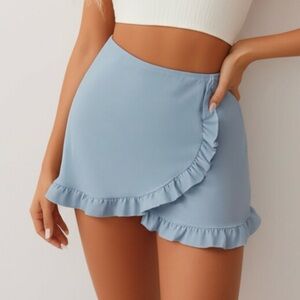 Light Blue Ruffle Hem Mini Skirt No Tags Flowy Soft Pull-On Waist Feminine Fit
